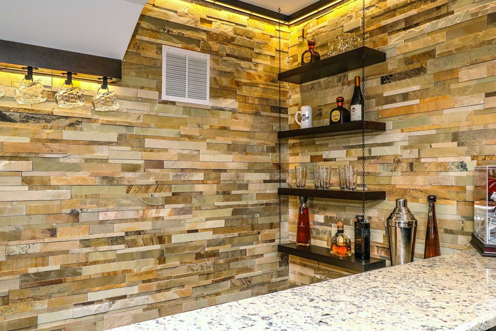 Ledger Stone Wall Floating Shelves | Monroe NJ | Distinctive Interior Designs
