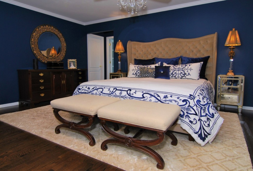 Navy and white bedroom