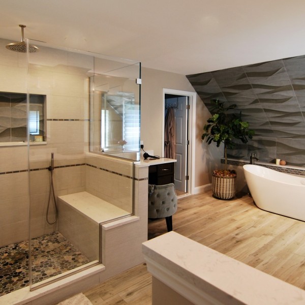 elegant Master Bath Wave Tile | Cranbury NJ | Distinctive Interior Designs