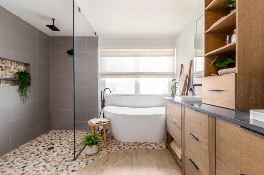 Modern bath open shower and freestanding tub expanse