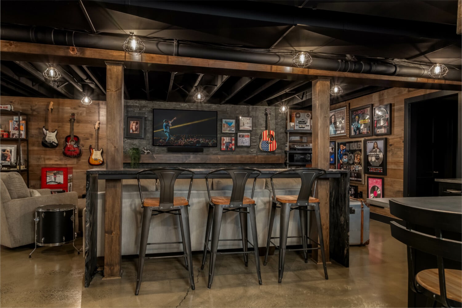 Industrial Rustic Basement Bar